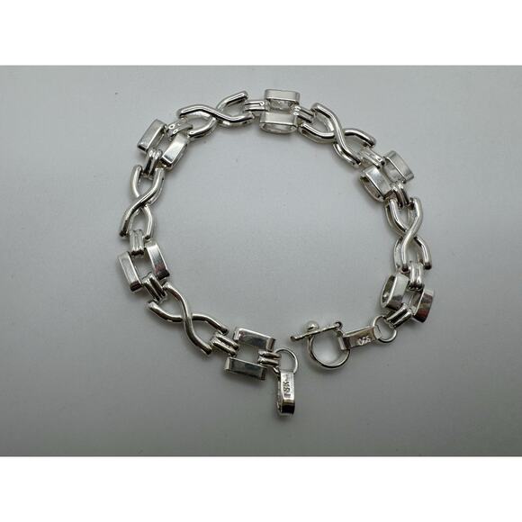 Designer Peruvian Sterling Silver 950 and 18K Gold Inlay Bracelet - 7.5” - Picture 4 of 6